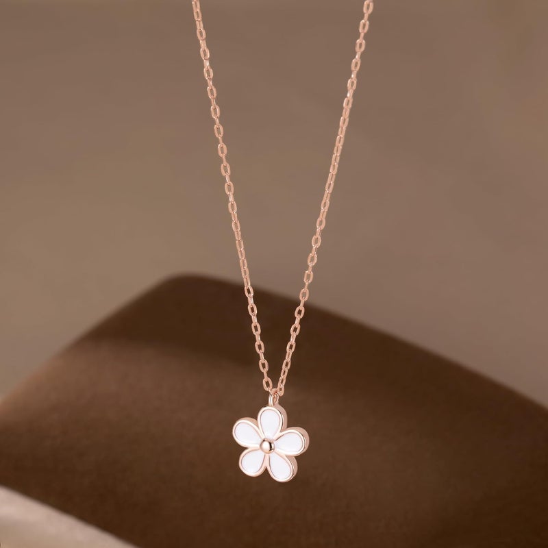 Reffeer Solid 925 Sterling Silver Daisy Flower Necklace Chain for Women Teen Girls Flower Pendant Necklace Choker - Image 3